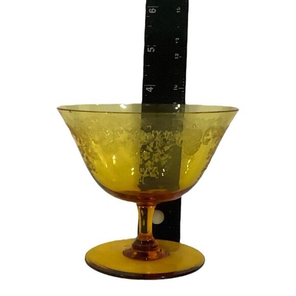 Depression Glass Amber Cordial Glass Dessert Bowl Delicate Etching - Picture 6 of 7